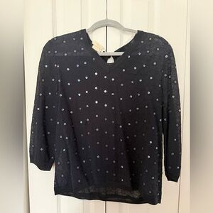 VTG Y2K Salvatore Ferragamo Sheer Navy Sequin Top Size Medium
